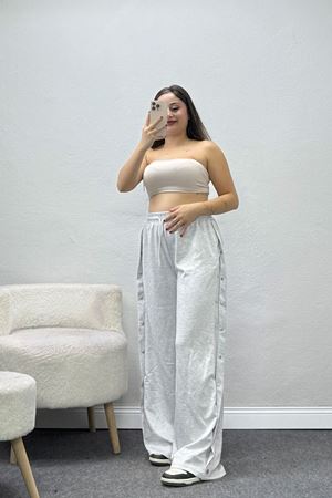 Kadın Büzgülü Bel Yanları Çıtçıtlı Modal Pantolon Gri