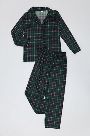5-12 Yaş Baskılı Süet Düğmeli Çocuk Pijama Takımı Zümrüt