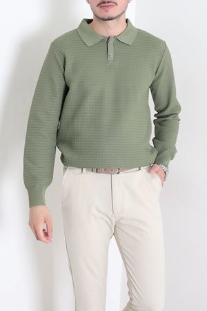 Düğmeli Polo Yaka Erkek Triko Sweat Haki