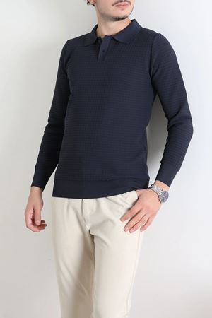 Düğmeli Polo Yaka Erkek Triko Sweat Lacivert
