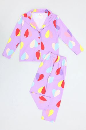 Düğmeli Süprem Çocuk Pijama Takımı Mor
