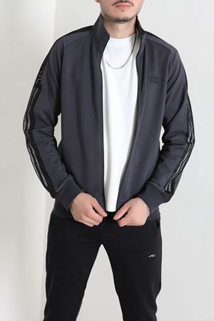 2 İplik Premium Fermuarlı Şeritli Erkek Sweat Antrasit