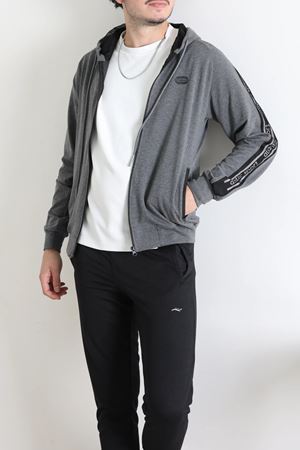 Kapüşonlu Şeritli Fermuarlı 2 İplik Erkek Sweatshirt Füme