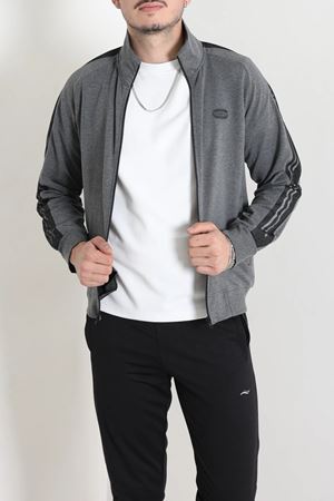 2 İplik Premium Fermuarlı Şeritli Erkek Sweat Füme