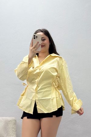 Kadın Yanları Bağlamalı Poplin Gömlek Sarı