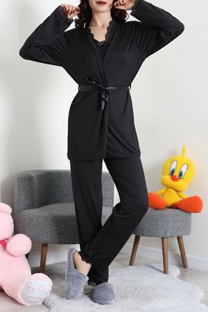 Kadın Milan Üçlü Pijama Seti Siyah