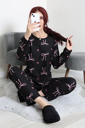 Kadın Süet Alt Üst Aynı Pijama Takımı Siyahpembe