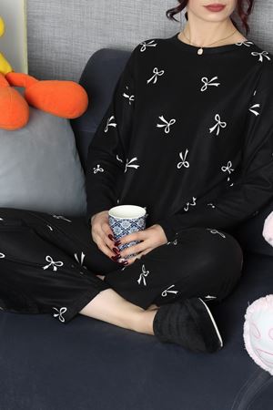Kadın Süet Alt Üst Aynı Pijama Takımı Siyah