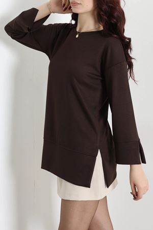 Kadın Modal Kumaş Tunik Sweat Kahve