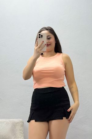 Kadın Fitilli Likralı Esnek Atlet Yavruağzı