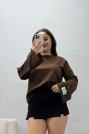 Kadın İspanyol Kol Worteks Sweat Kahve
