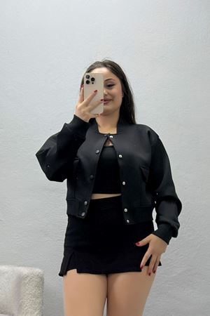 Kadın Scuba Kumaş Bomber Ceket Siyah