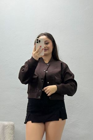 Kadın Scuba Kumaş Bomber Ceket Açık Kahve