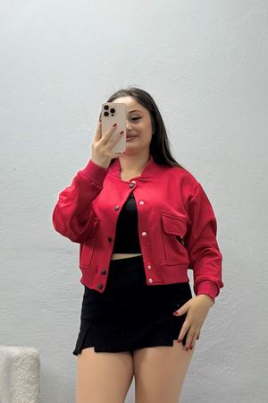 Kadın Scuba Kumaş Bomber Ceket Kırmızı