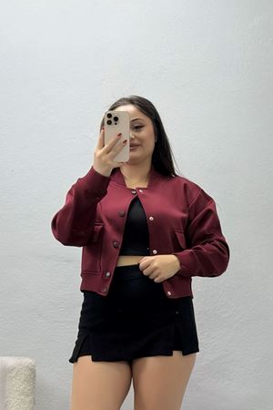 Kadın Scuba Kumaş Bomber Ceket Bordo
