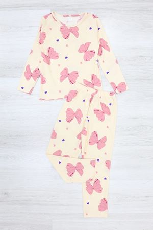 5-14 Yaş Süet Çocuk Pijama Takımı Bej