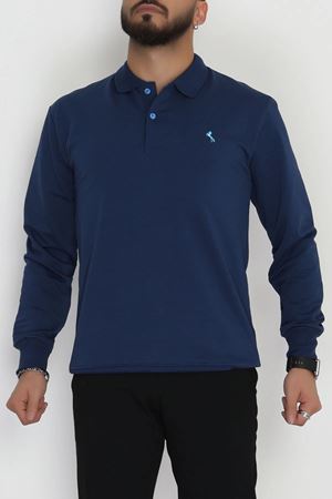 2 İplik Likralı Polo Yaka Erkek Sweat Lacivert