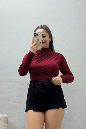 Kadın Drapeli Dik Yaka Sandy Bluz Bordo
