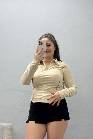 Kadın Ara Biyeli Ottoman Kumaş Body Bej