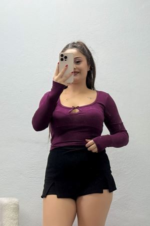 Buzzy Kumaş Fiyonk Detaylı Kadın Body Mürdüm