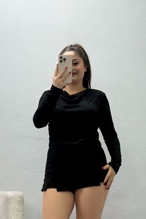 Kadın Degaje Yaka Bluz Siyah