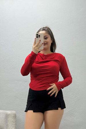 Kadın Degaje Yaka Bluz Kırmızı