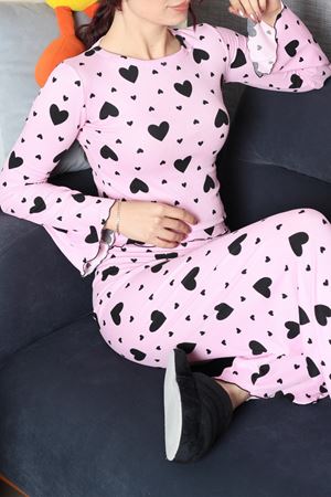 Kadın Kaşkorse İspanyol Kol Pijama Takımı Siyahpembe