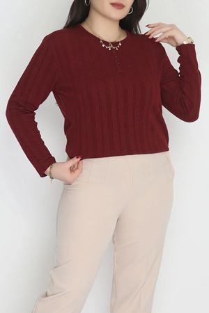 Kadın Burgu Kumaş Bisiklet Yaka Büyük Beden Bluz Bordo