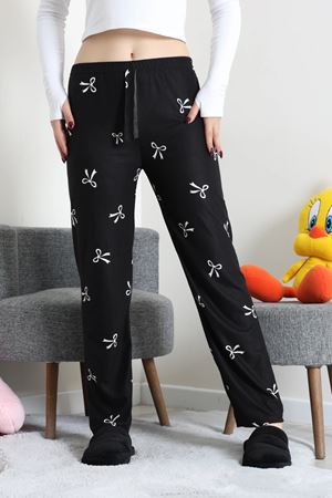 Kadın Desenli Süet Pijama Altı Siyah