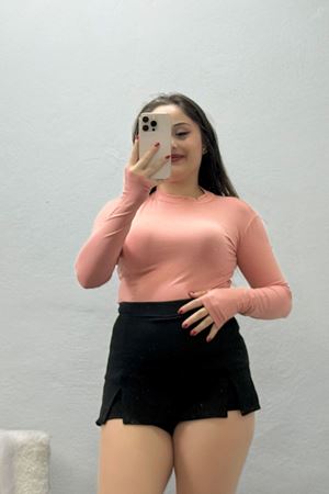 Kadın Dik Yaka Parmak Geçmeli Viskon Body Somon
