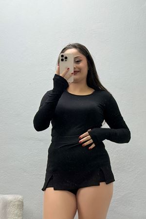 Kadın Bisiklet Yaka Parmak Geçmeli Viskon Body Siyah