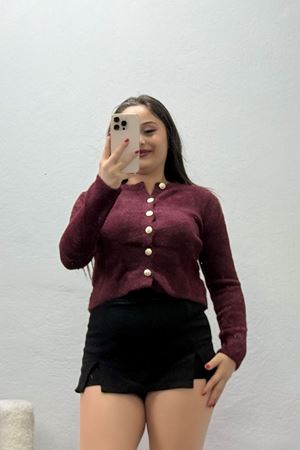 Kadın Yumuşak Dokulu Hırka Bordo