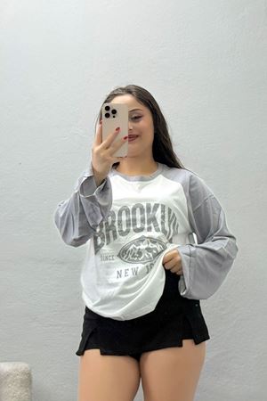 Kadın Reglan Kol Bisiklet Yaka Penye Sweat Ekrugri Model TV-98598