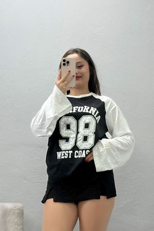Kadın Reglan Kol Bisiklet Yaka Penye Sweat Siyahekru Model TV-99059