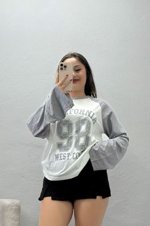 Kadın Reglan Kol Bisiklet Yaka Penye Sweat Ekrugri Model TV-99075