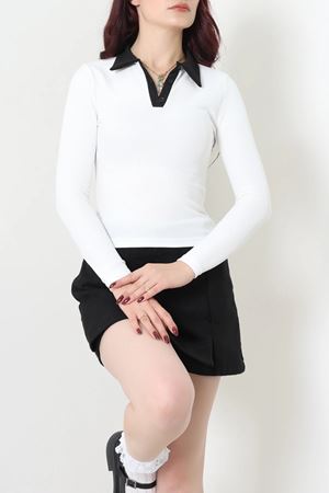 Kadın Polo Yaka Ottomon Body Beyaz
