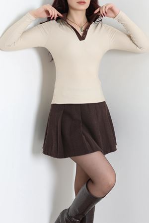 Kadın Polo Yaka Ottomon Body Bej