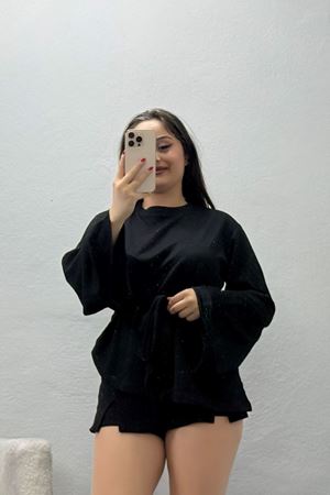 Kadın Kimono Kol Arkadan Bağlamalı Modal Bluz Siyah