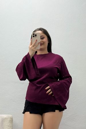 Kadın Kimono Kol Arkadan Bağlamalı Modal Bluz Mürdüm