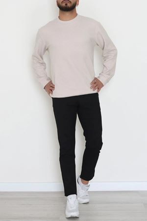 Bisiklet Yaka Selanik Kumaş Erkek Sweat Bej