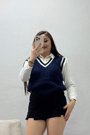 Kadın V Yaka Triko Süveter Lacikemik