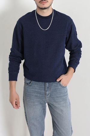 Bisiklet Yaka Uzun Kol Erkek Sweatshirt Lacivert