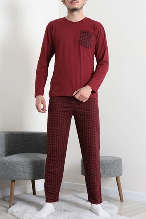 Süprem Ekoseli Baskılı Erkek Pijama Takımı Bordoekose