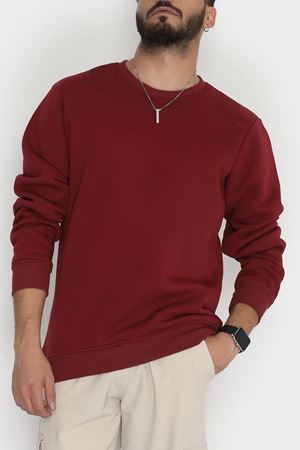 Bisiklet Yaka Şardonlu 3 İplik Erkek Sweat Bordo