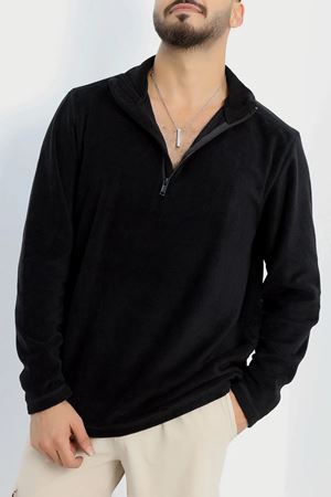 Yarım Fermuar Erkek Polar Sweat Siyah