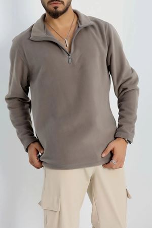 Yarım Fermuar Erkek Polar Sweat Füme