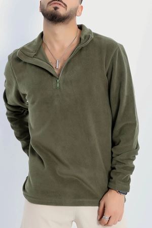 Yarım Fermuar Erkek Polar Sweat Haki