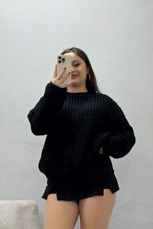 Kadın Bisiklet Yaka Uzun Kol Triko Kazak Siyah