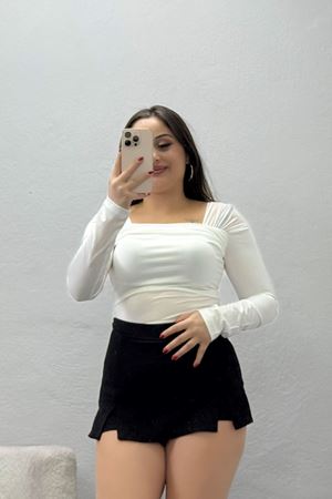Kadın Dekolteli Büzgülü Sandy Bluz Ekru