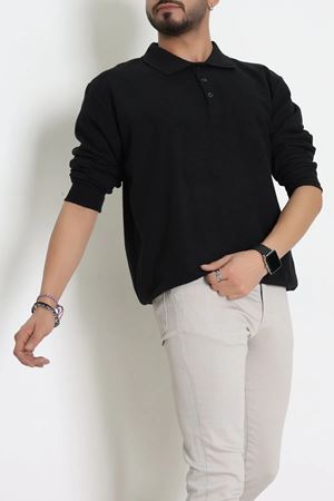 Polo Yaka Selanik Erkek Sweat Siyah